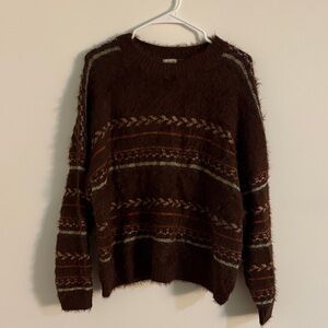 BKE Dark Brown Striped Crewneck Sweater